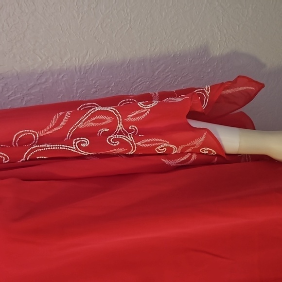 TUNIQUE Fairycore Hot Pink Chiffon Beaded Angled Assymetric Blouse - Picture 6 of 10